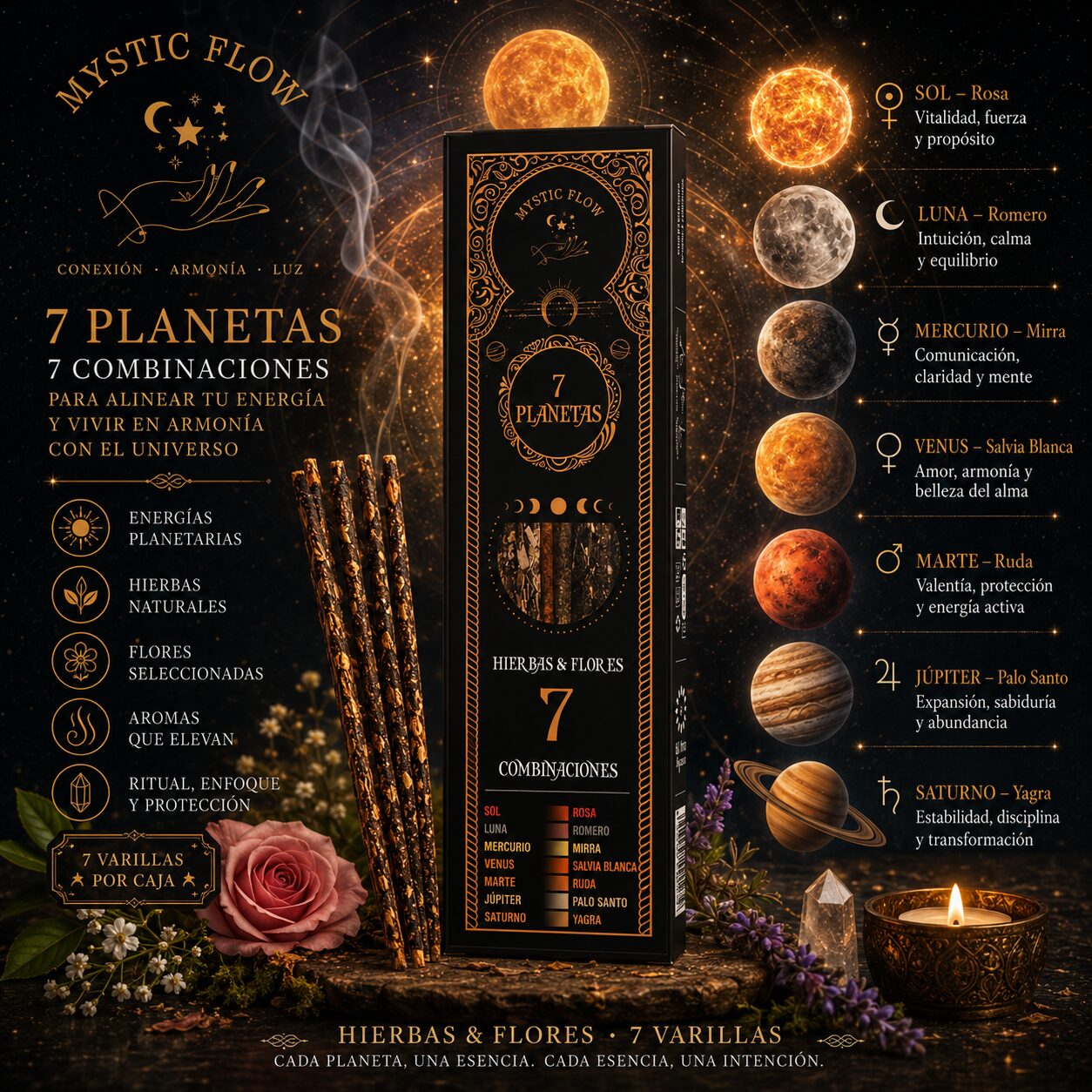 Incienso 7 Planetas 7 Hierbas & Flores Mystic Flow (Pack 12 Cajas)