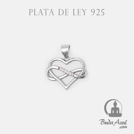 Colgante Plata de Ley 925 CORAZON INFINITO CIRCONITAS ROSA REF. 490