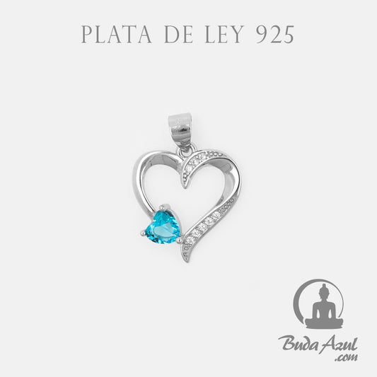 Colgante Plata de Ley 925 CORAZON UNA CIRCONITA AZUL REF. 490