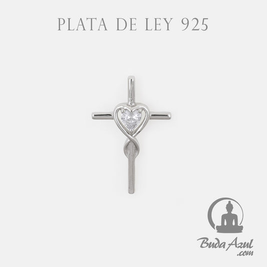 Colgante Plata de Ley 925 CRUZ PIEDRA CORAZON REF. 590