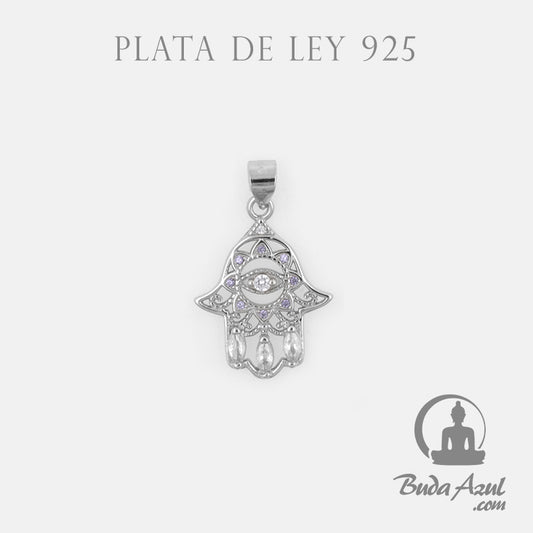 Colgante Plata de Ley 925 MANO DE FATIMA CIRCONITAS REF. 590