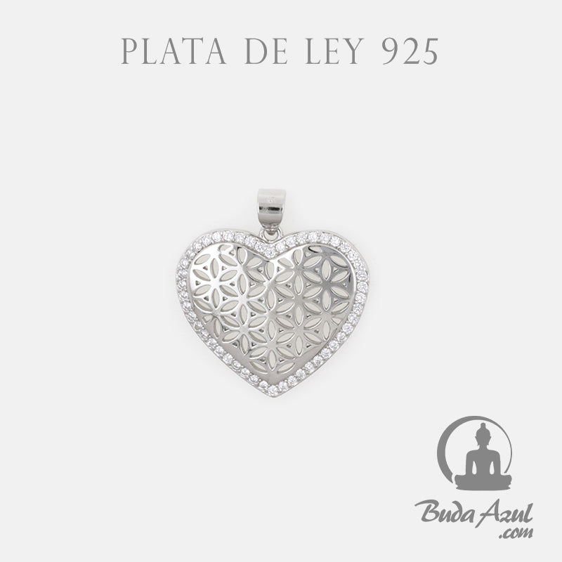 Colgante Plata de Ley 925 CORAZON FLOR DE LA VIDA CIRCONITAS REF. 990