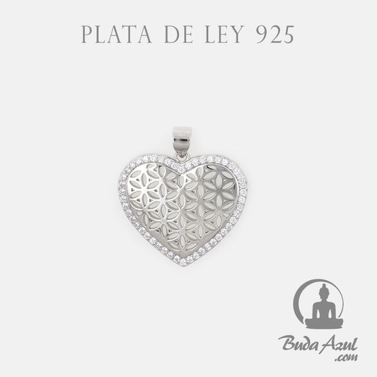 Colgante Plata de Ley 925 CORAZON FLOR DE LA VIDA CIRCONITAS REF. 990