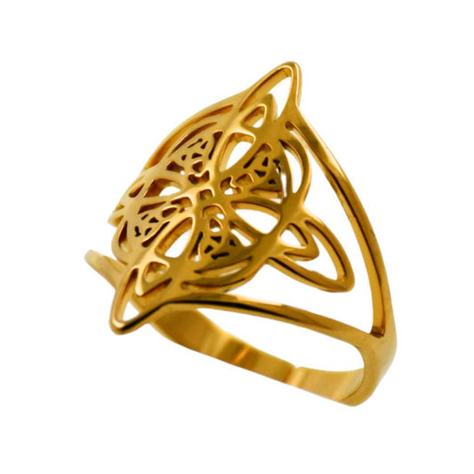 Anillo Acero Dorado Nudo de Brujas ajustable REF 4