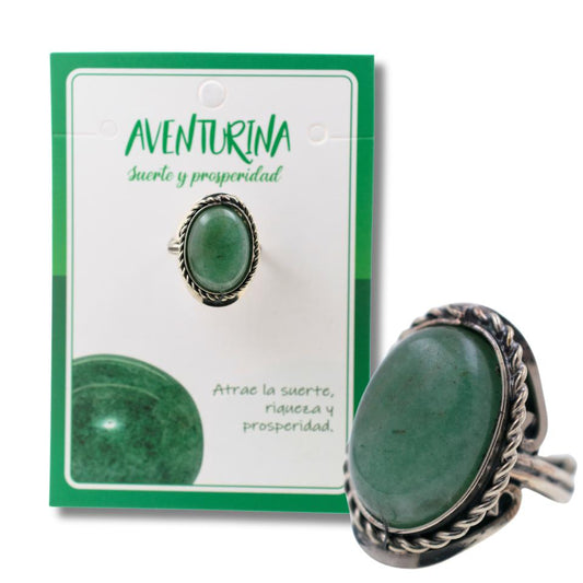 Anillo Alpaca mineral pulido AVENTURINA REF. 7