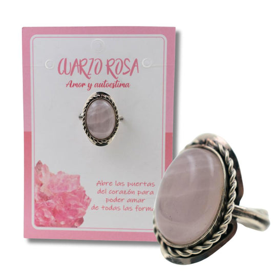 Anillo Alpaca mineral pulido CUARZO ROZA REF. 7