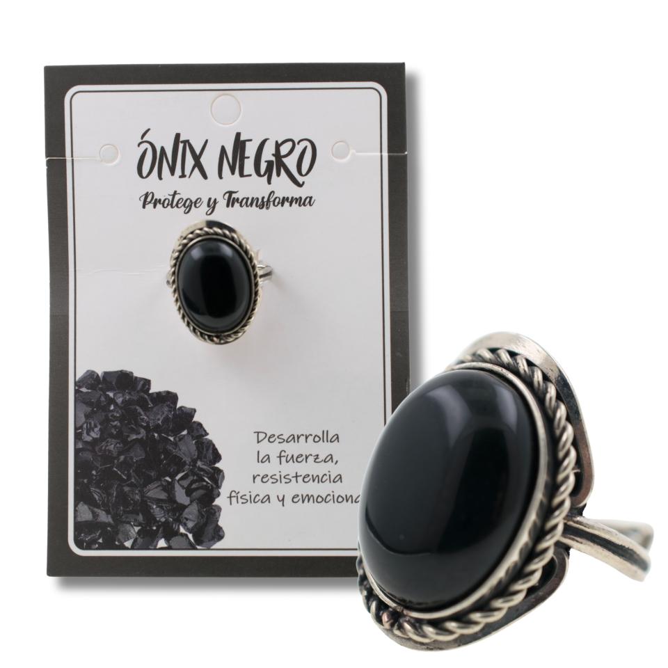Anillo Alpaca mineral pulido ONIX NEGRO REF. 7