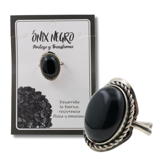 Anillo Alpaca mineral pulido ONIX NEGRO REF. 7