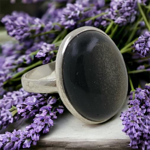 Anillo Plata  AJUSTABLE MINERAL OBSIDIANA D REF890