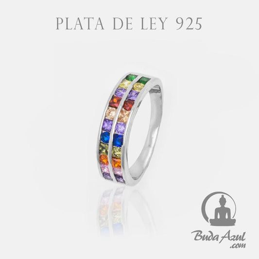 Anillo Plata DOBLE CIRCONITAS COLORES REF. 990