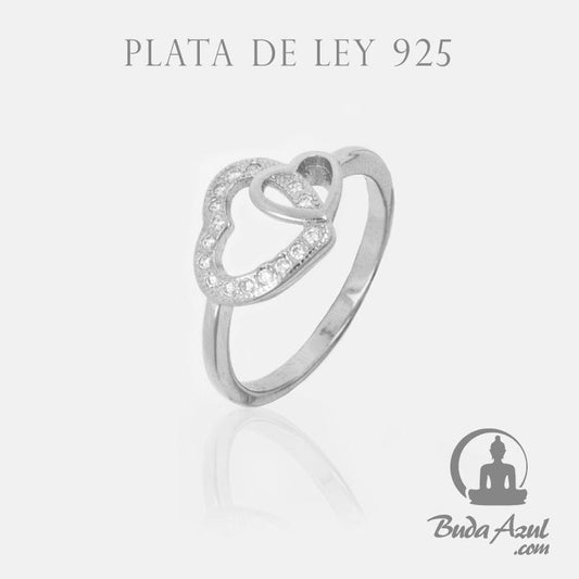 Anillo Plata DOS CORAZONES CIRCONITAS REF. 590