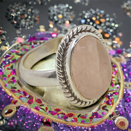 Anillo Plata  LABRADO MINERAL CUARZO ROSA REF890