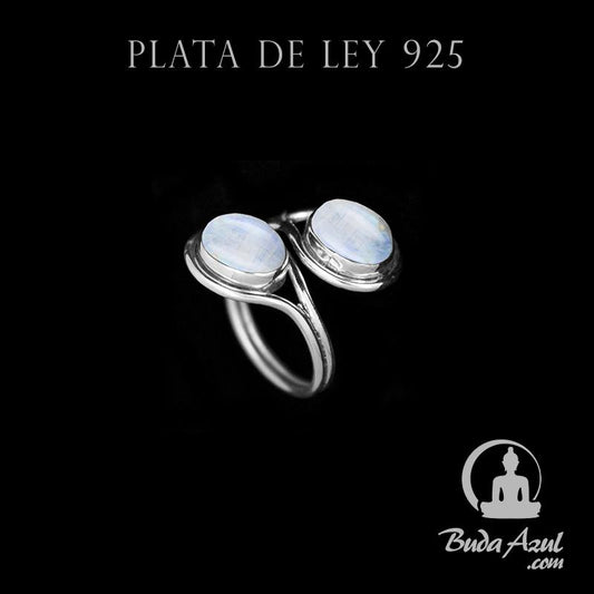 Anillo Plata Piedra Luna Liso Relieve REF890