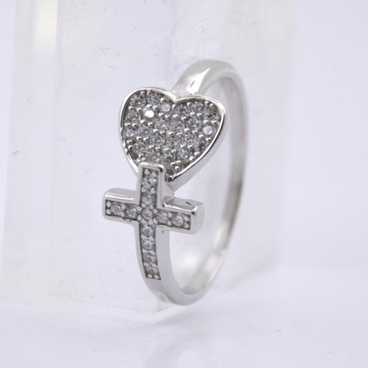 Anillo Plata de Ley Cruz Corazón Circonitas REF590