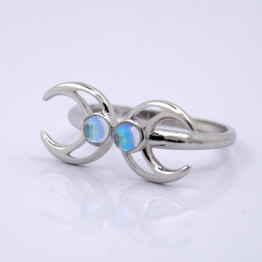 Anillo Plata de Ley Doble luna Piedra Luna REF 790