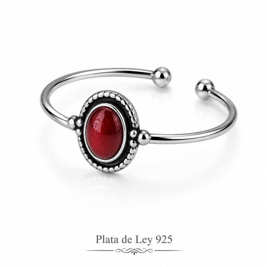Anillo Ajustable de Plata de Ley 925 Ovalado Rojo