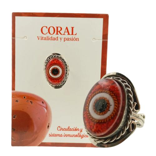 Anillo mineral alpaca Ojo CORAL REF 6