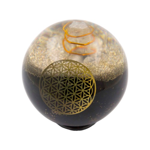 ESFERA ORGONITA PUNTA DE CUARZO FLOR DE LA VIDA 6,5 CMS REF 790 -TURMALINA NEGRA
