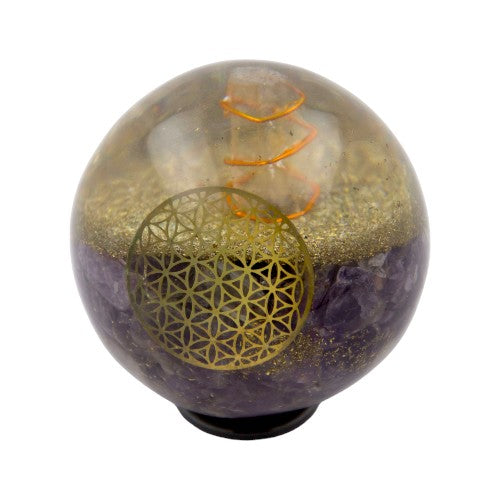 ESFERA ORGONITA PUNTA DE CUARZO FLOR DE LA VIDA 6,5 CMS REF 790 - AMATISTA