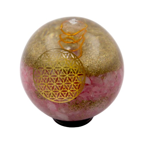 ESFERA ORGONITA PUNTA DE CUARZO FLOR DE LA VIDA 6,5 CMS REF 790 - CUARZO ROSA