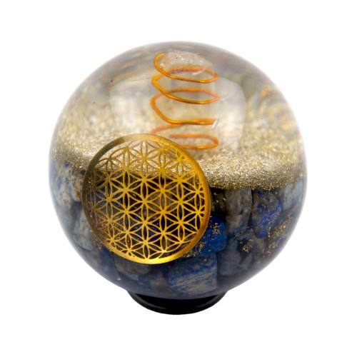 ESFERA ORGONITA PUNTA DE CUARZO FLOR DE LA VIDA 6,5 CMS REF 790 - LAPISLAZULI