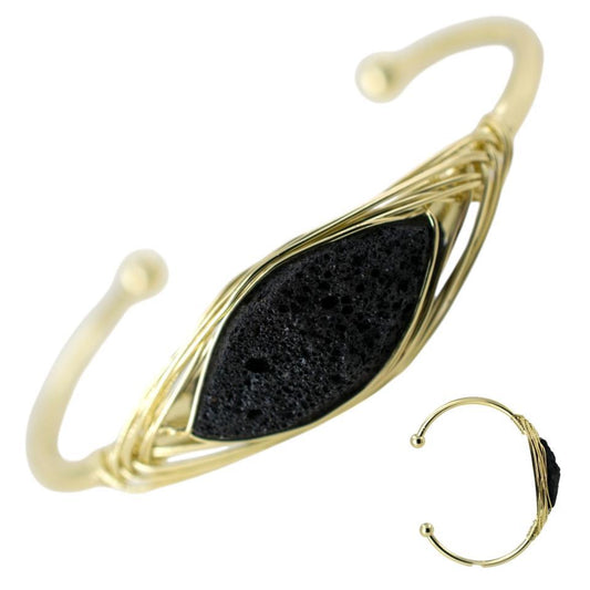 Brazalete acero dorado Mineral bruto Obsidiana
