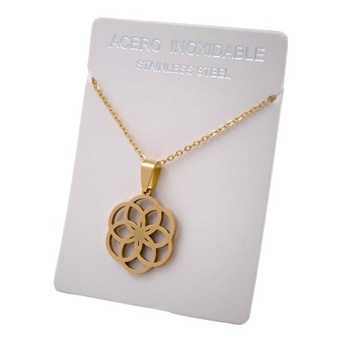 COLGANTE ACERO DORADO FLOR SEIS ANILLOS REF.-3