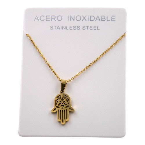 COLGANTE ACERO DORADO MANO DE FATIMA REF-4