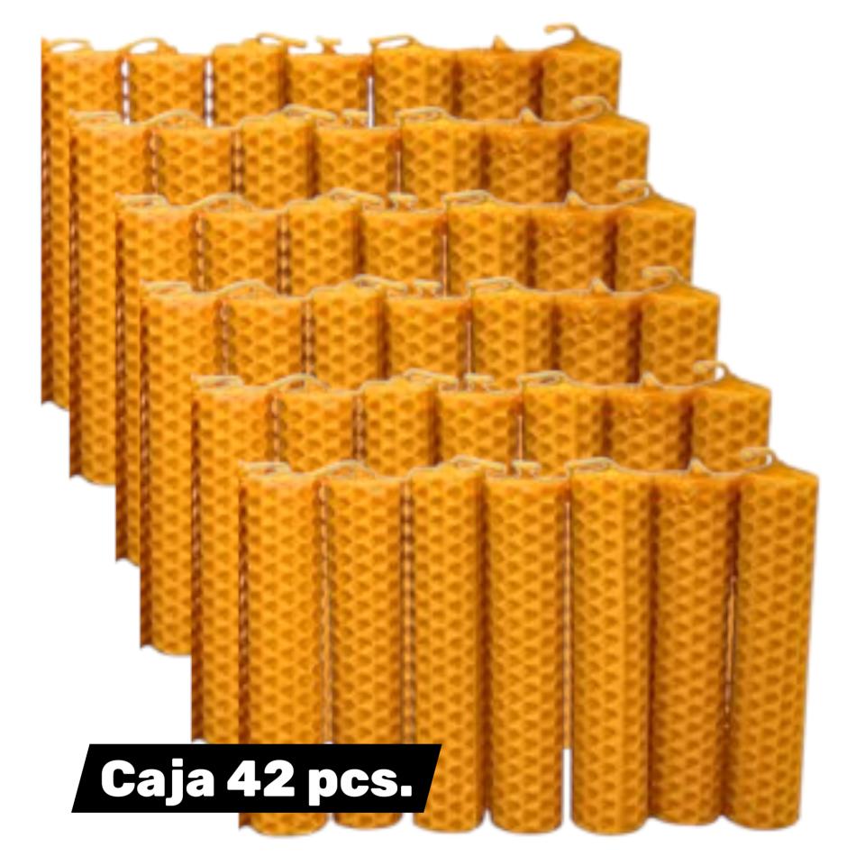 Caja de 42pcs 	Vela bujía Miel 10cms.