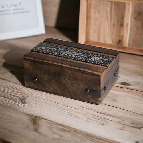 Caja madera con metal elefante 15x10 REF 390