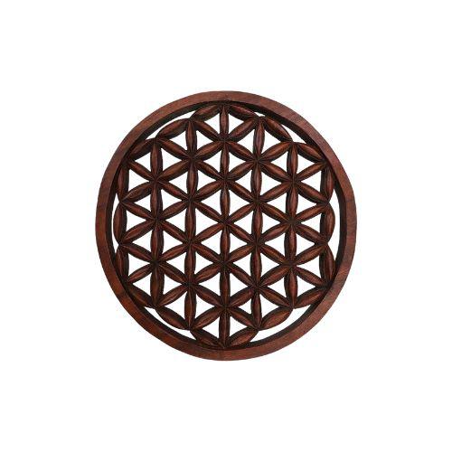 Colgador Madera oscura Flor de la Vida 30CMS