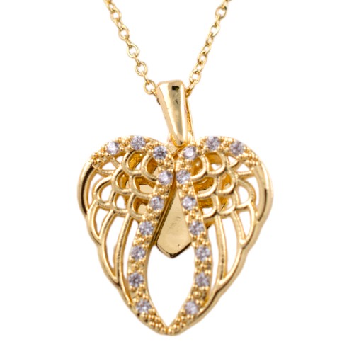 Colgante Acero Dorado Alas Corazón Circonitas