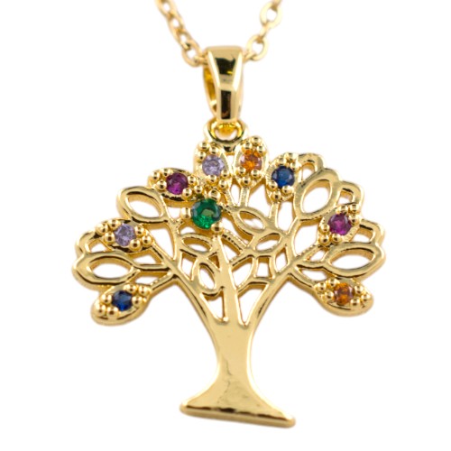 Colgante Acero Dorado Árbol de la Vida Circonitas