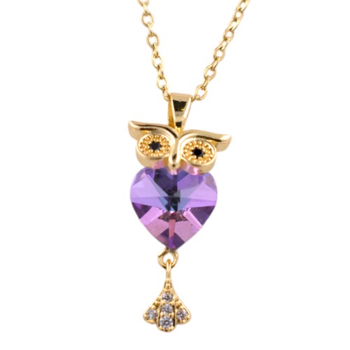 Colgante Acero Dorado Búho Corazón Lila