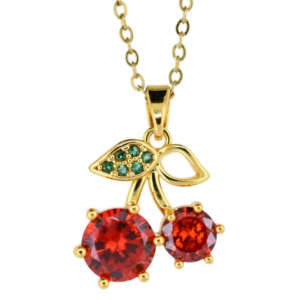 Colgante Acero Dorado Cerezas circonitas mod.01