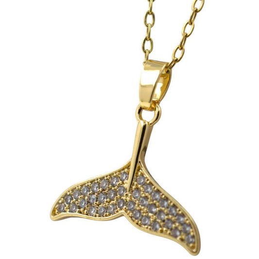 Colgante Acero Dorado Cola de Ballena Circonitas
