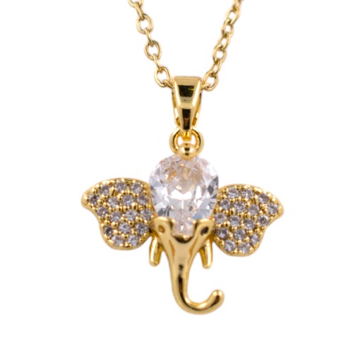 Colgante Acero Dorado Elefante Circonitas blancas