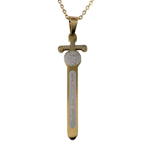 Colgante Acero Dorado Espada San Miguel Grande