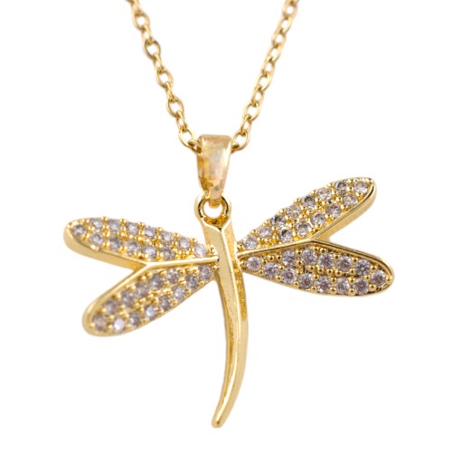 Colgante Acero Dorado Libelula Circonitas blancas