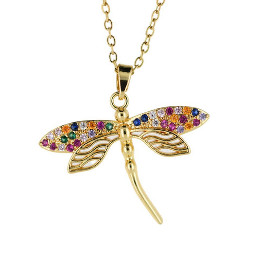 Colgante Acero Dorado Libelula circonitas colores