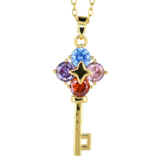 Colgante Acero Dorado Llave circonitas colores