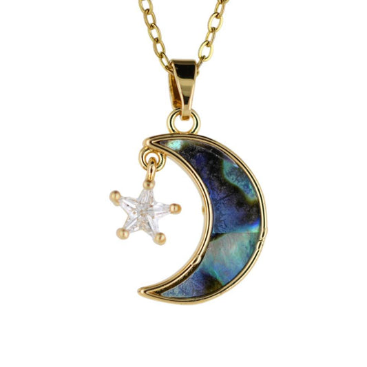 Colgante Acero Dorado Luna Estrella nacar circonit