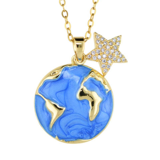 Colgante Acero Dorado Mundo y Estrella circonitas