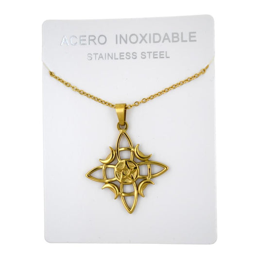 Colgante Acero Dorado Nudo de Brujas con Lunas - 5