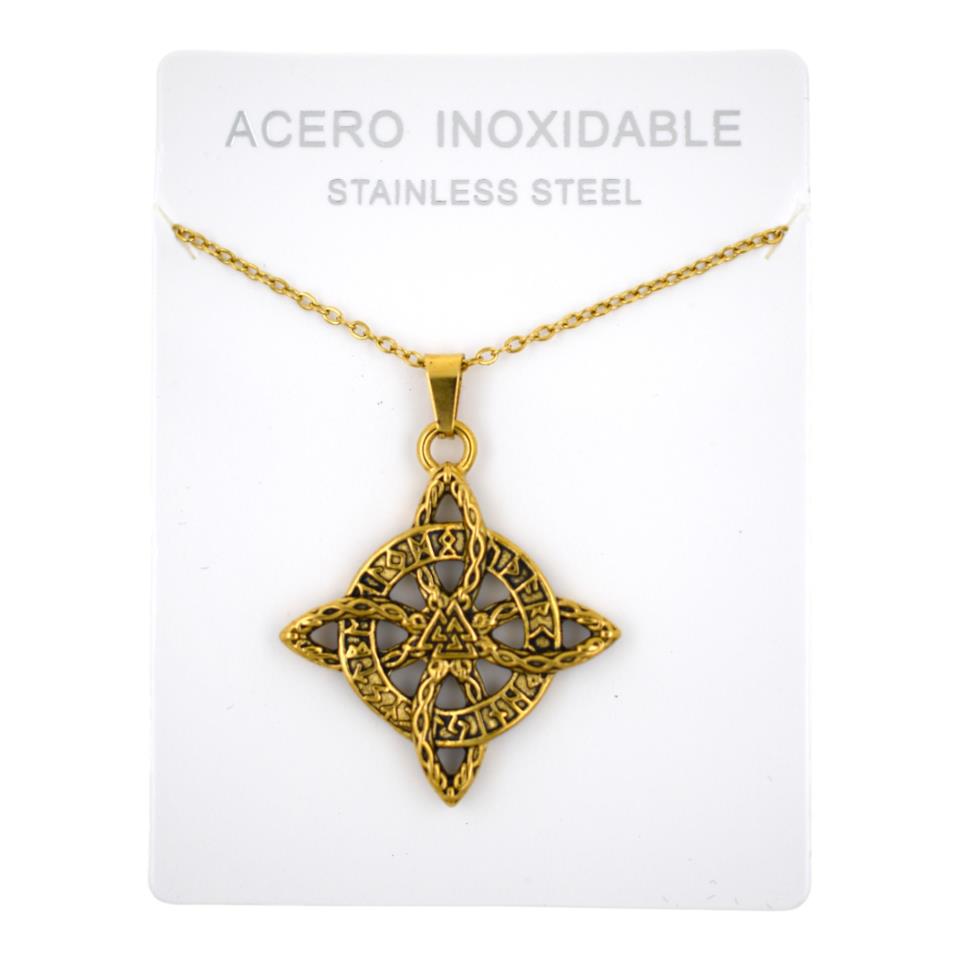 Colgante Acero Dorado Nudo de Brujas grabada - 6