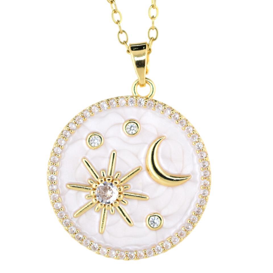 Colgante Acero Dorado Sol, Luna y Estrellas circon