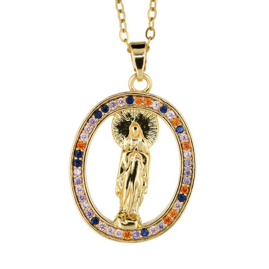 Colgante Acero Dorado Virgen María circonitas colo