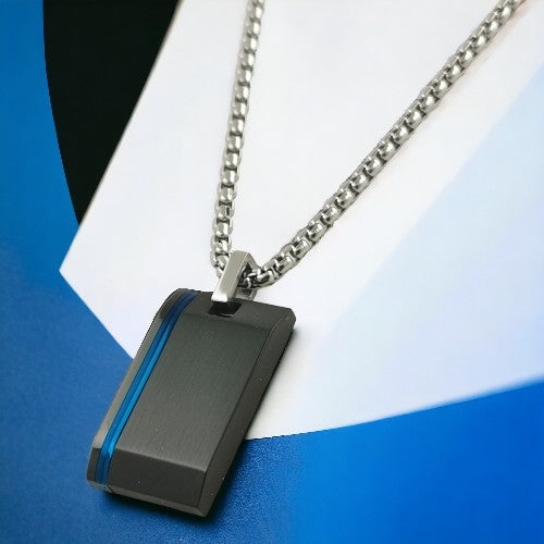Colgante Acero Hombre Placa Negro linea REF.-10