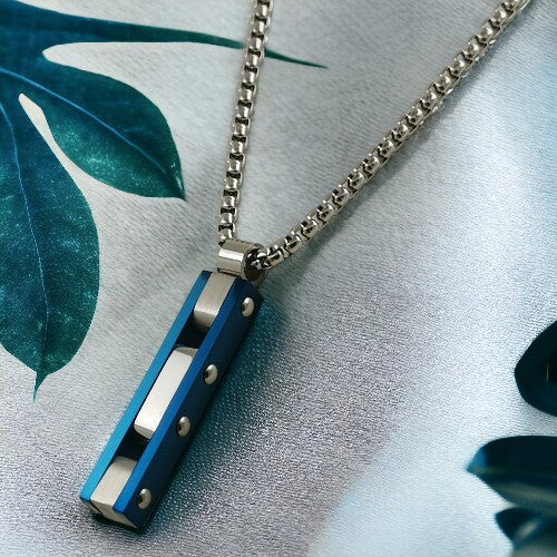 Colgante Acero Hombre plateado/azul REF.-10