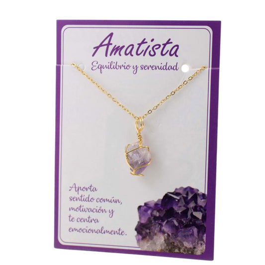 Colgante Acero Mineral Bruto alambre dorado- AMATISTA